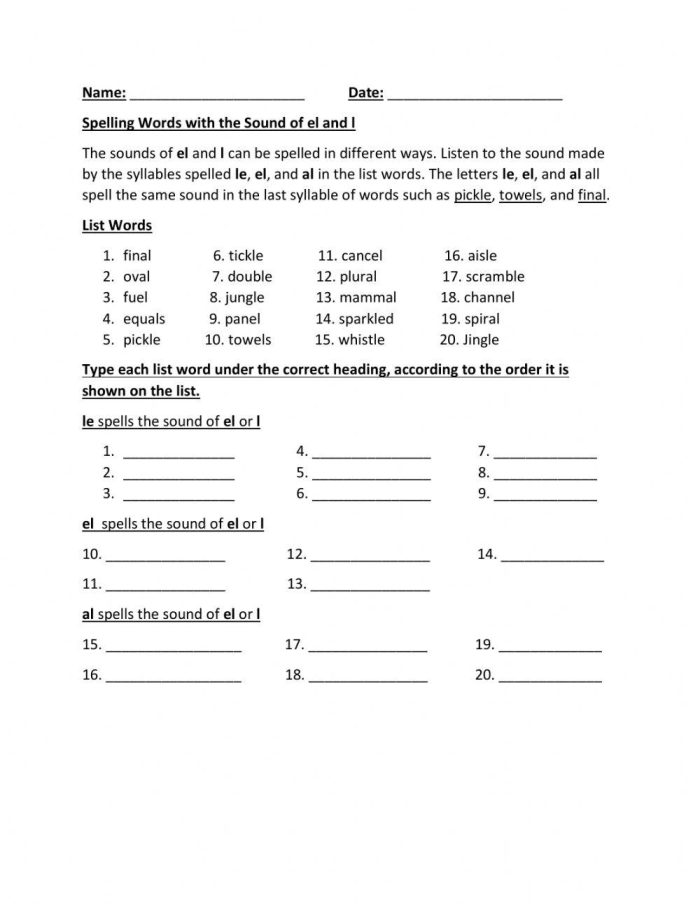 Worksheet illustrating the use of "la" and "el" for fourth-grade Spanish learners