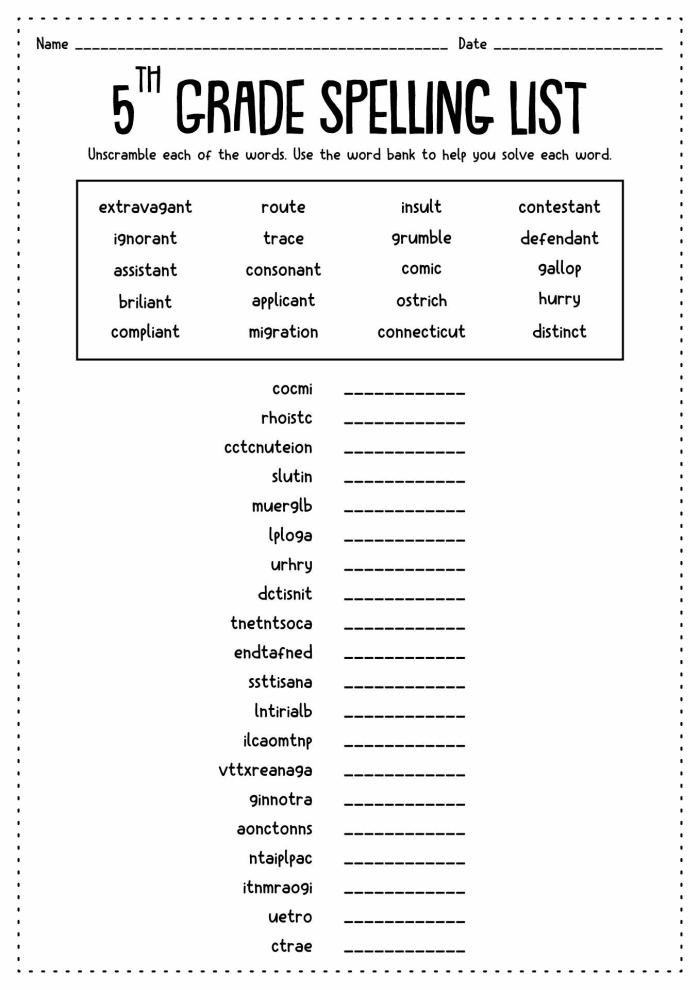 Fourth grade students working on a Check-In worksheet focused on spelling and vocabulary