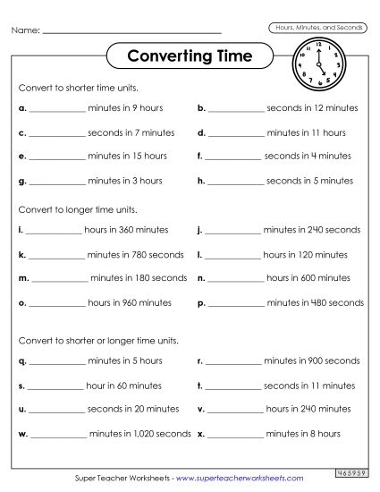 Addition worksheet for Fourth Grade Worksheet for converting hours to seconds, designed for fourth-grade students practicing addition. Educational image illustrating the relationship between time units and mental math strategies.
