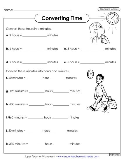 Addition worksheet for Fourth Grade Worksheet for converting hours to seconds, designed for fourth-grade addition practice. Educational resource illustrating the relationship between time units for young learners.