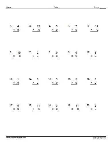 Practice multiplying by 9 with this engaging worksheet for young learners Fourth grade student solving a multiplying by 9 worksheet focused on times tables