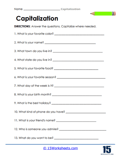 Fourth grade math puzzle worksheet on capitalizing and punctuating titles and headings