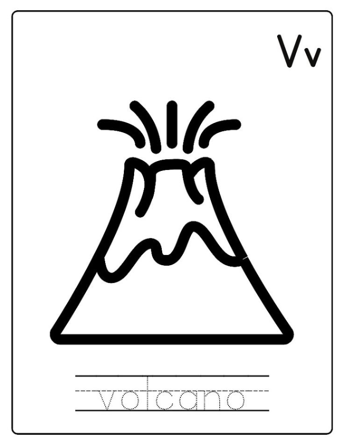 Volcano Writing Scene Story Starter Worksheet for Grade 4 Composition Practice A fourth grade student writing worksheet featuring a volcano scene with story starter prompts for creative composition and research-based writing activities
