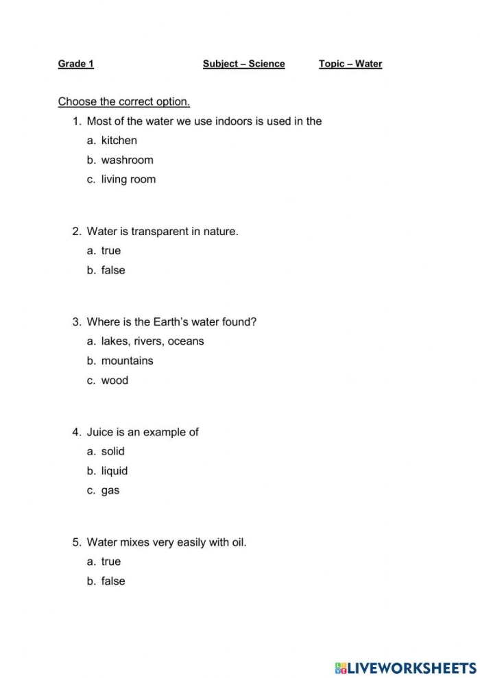 Educational resource on water's specific heat and kinetic energy concepts Worksheet illustrating the physical properties of water for fourth graders