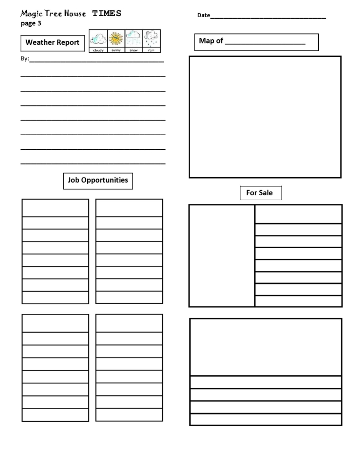 Fourth grade students working on a newspaper article template worksheet in a reading class