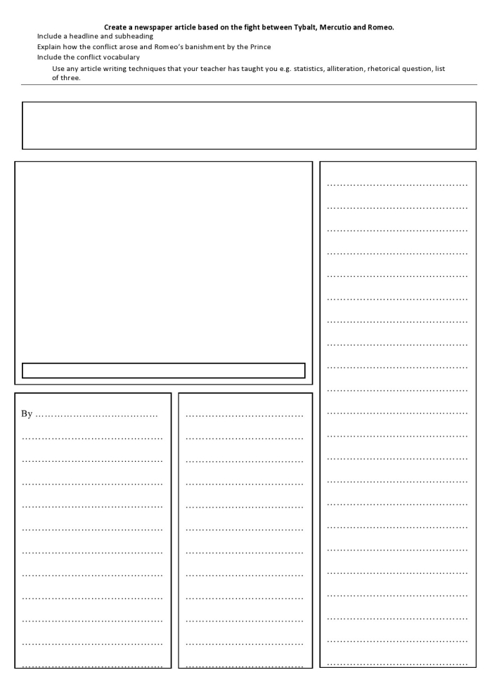Fourth grade student completing a newspaper article template worksheet