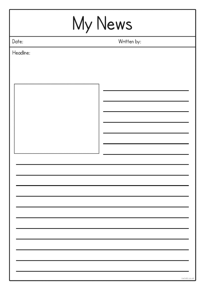 Fourth grade student working on a newspaper article template worksheet