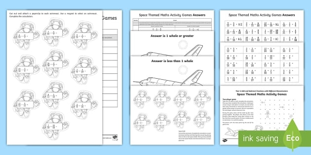 Space Fractions Worksheet Activity 8 for Elementary Math Practice Fourth grade students solving space-themed fraction ratio problems by writing and simplifying fractions with celestial objects