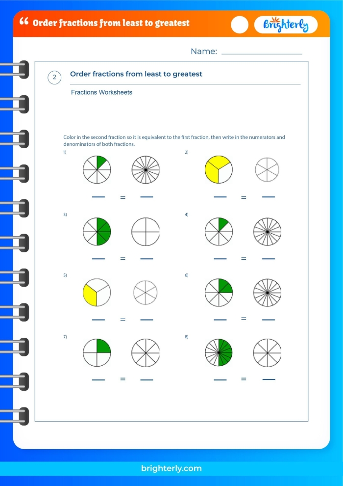 Fourth grade worksheet helping kids identify the smallest and largest fractions with different denominators
