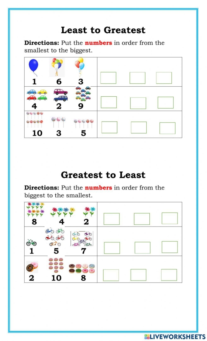 Fourth grade worksheet where kids compare fractions to find the least and greatest values