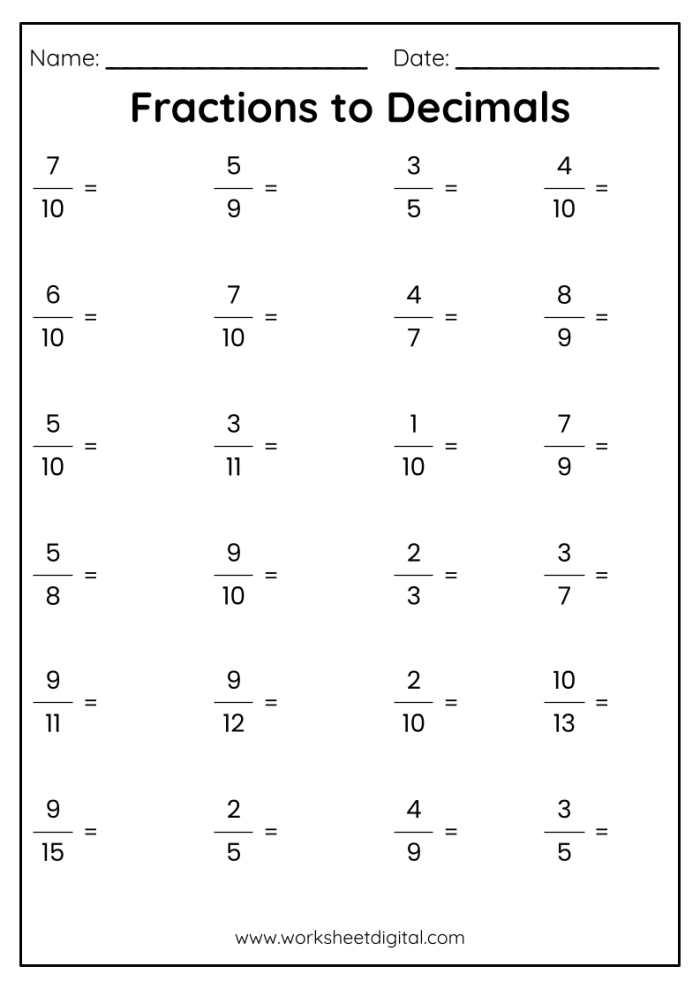 Blank models for fractions and decimals worksheet designed for fourth grade math practice