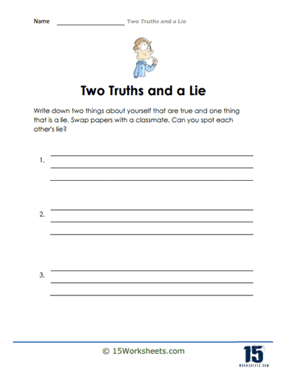 Fifth grade fall-themed worksheet solving fraction equations in Two Truths and One Lie 1 game format Two Truths and One Lie 1 worksheet for fifth grade featuring fraction equations with a fall theme