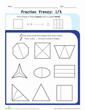 Worksheet featuring the concept of one-half for first graders learning fractions