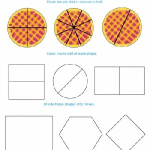 Worksheet illustrating the concept of one-half for first graders in a fun and engaging way