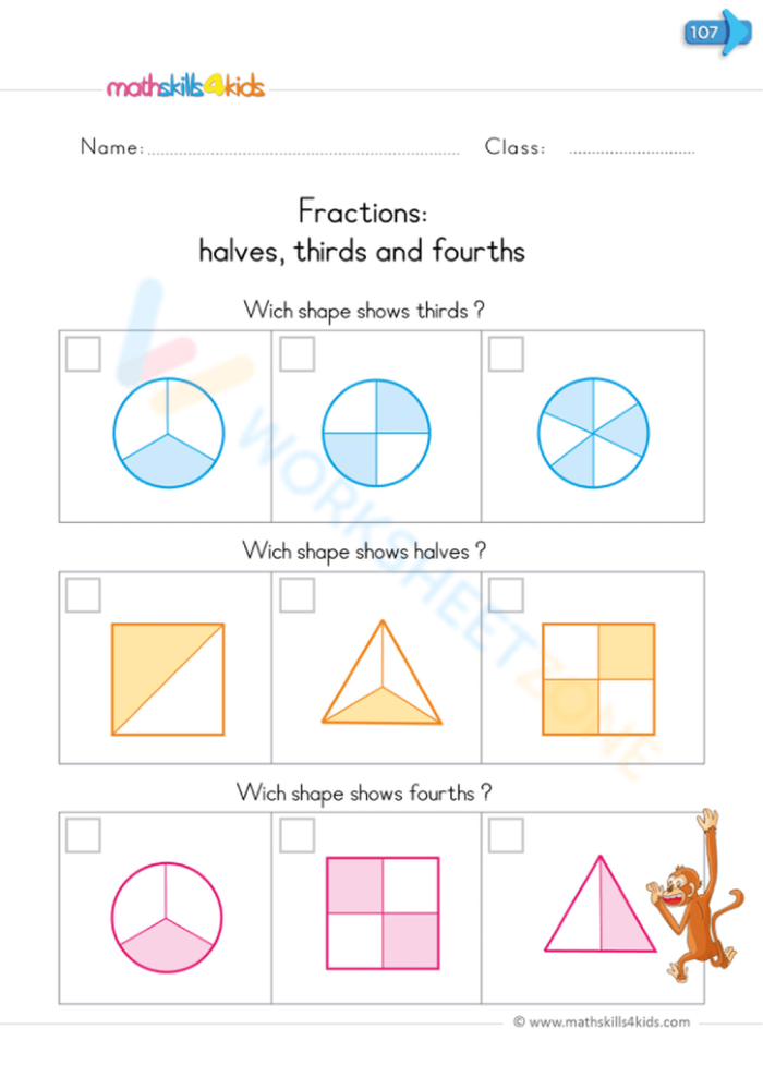Fraction Frenzy worksheet for teaching first graders about one-half