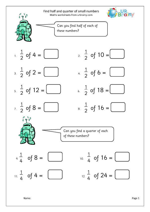 Fraction Frenzy worksheet focusing on one-half for first graders
