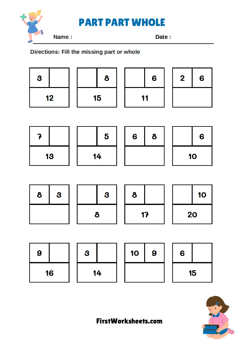 Third Grade Geometry Worksheet: Fraction Fundamentals - Part of a Whole Children engaging with the Fraction Fundamentals worksheet focused on understanding parts of a whole