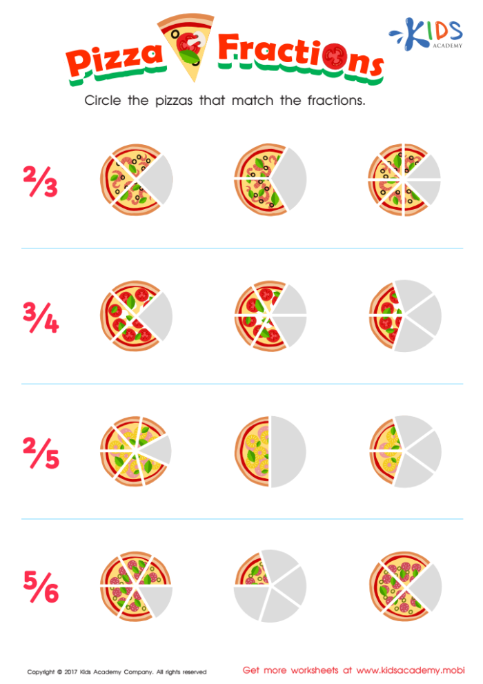 Fraction Math: Pizza Time! worksheet for second graders Second grade math worksheet featuring pizza orders to help practice fractions