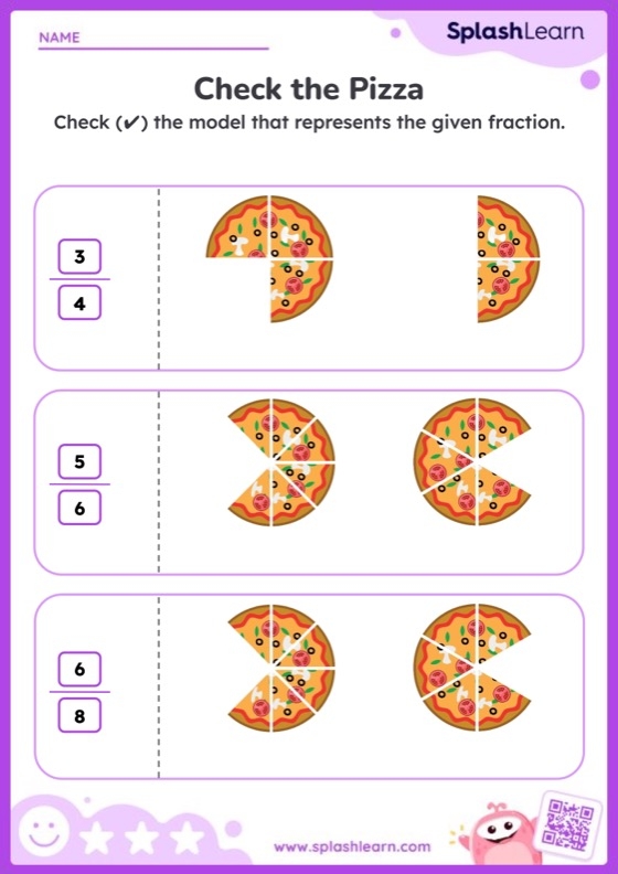 Fraction Math: Pizza Time! Worksheet Image 14 Children practicing fractions with the Pizza Time! worksheet for second graders