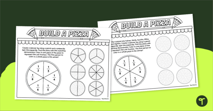 Fraction Math: Pizza Time! Worksheet for Grade 2 Colorful worksheet for second graders focusing on fractions through pizza orders