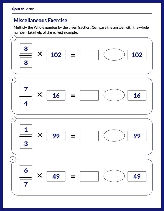 Fifth grade worksheet on multiplying fractions to find part of a whole number