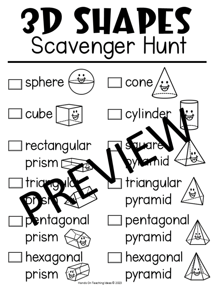 Second graders exploring 3D shapes through a scavenger hunt worksheet focusing on fractions