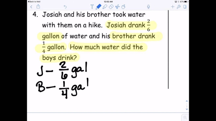 Fifth grade worksheet for solving fraction word problems with unlike denominators