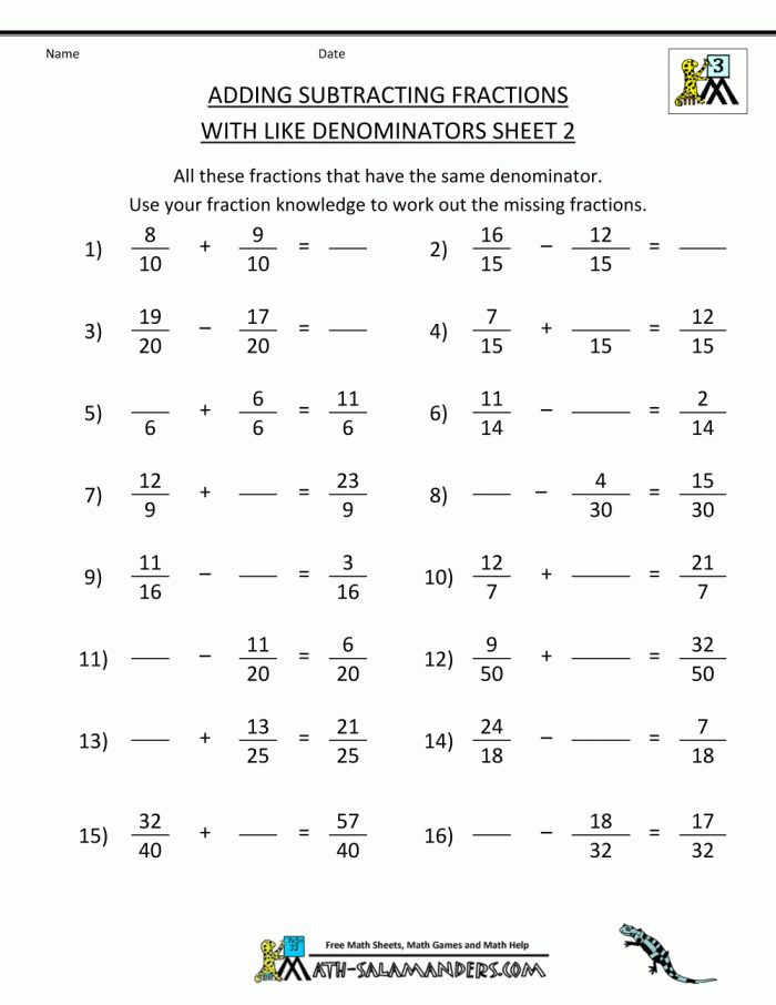 Fifth grade worksheet focused on solving fraction word problems with unlike denominators