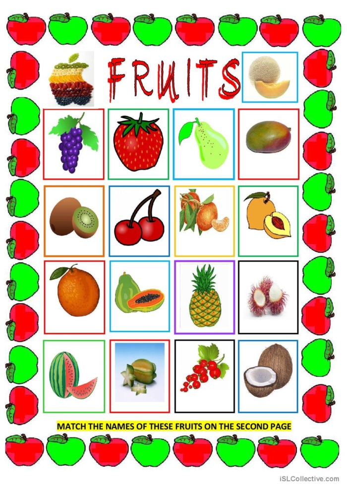Engaging fruit-themed vocabulary and coloring worksheet for young learners number 3 First Grade fruit vocabulary worksheet featuring coloring and spelling exercises for kids
