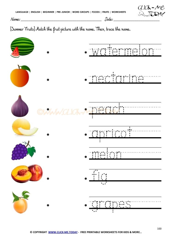Engaging fruit-themed worksheet for first graders to practice spelling and coloring fun First Grade fruit vocabulary worksheet featuring coloring and spelling activities for kids