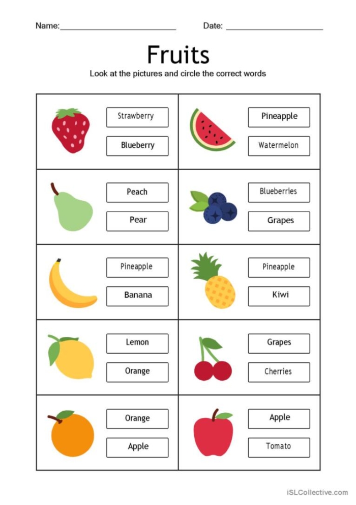 Engaging Fruit Vocabulary Worksheet for First Grade Kids to Color and Spell 17 First Grade fruit vocabulary worksheet with coloring and spelling activities for children