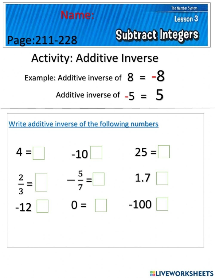 Additive Inverse Practice worksheet for young learners, image 23 First grade worksheet for practicing additive inverse with fun addition problems