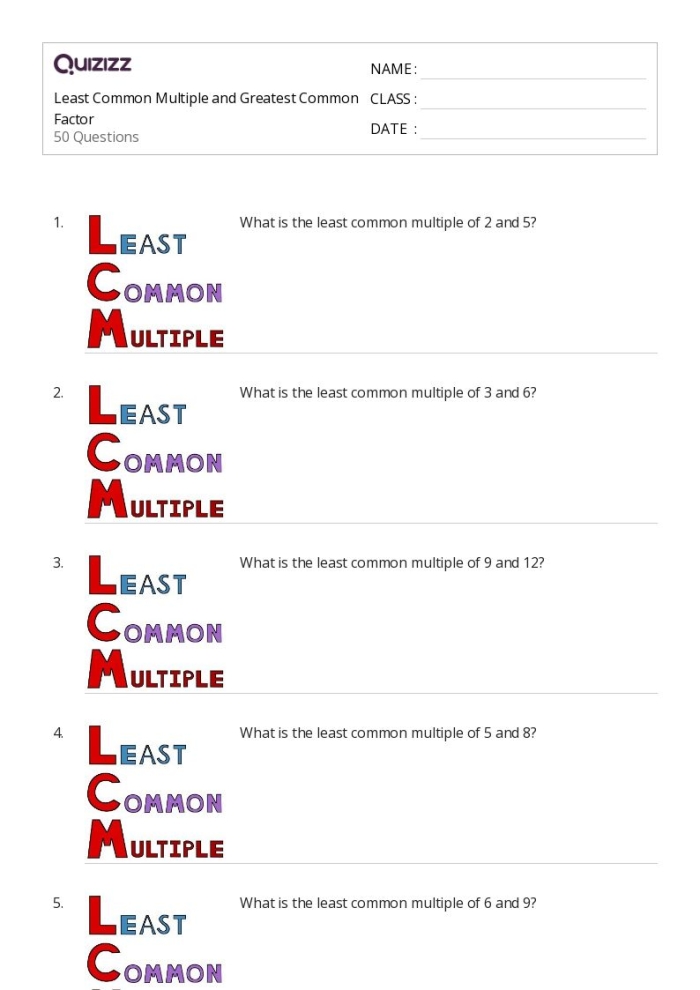 Greatest Common Factor practice worksheet for fourth grade students, image 2 Fourth grade math worksheet focusing on finding the greatest common factor of two numbers