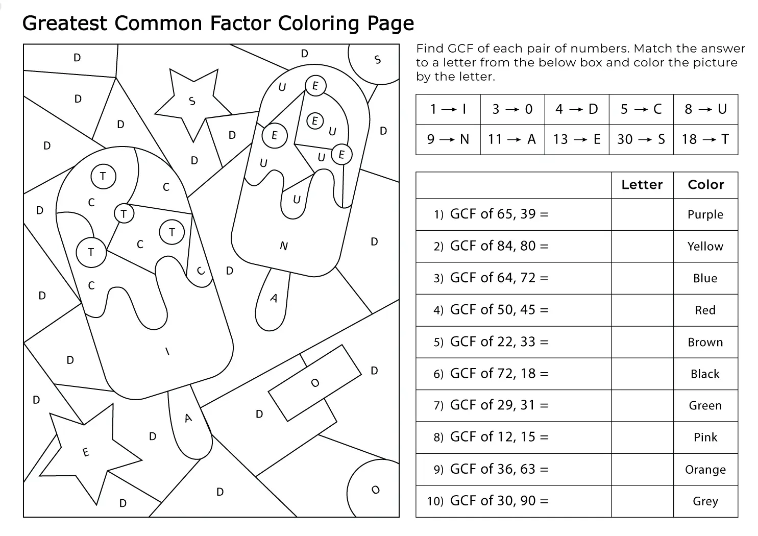 Worksheet for learning to identify the greatest common factor in math class, image 3 Fourth grade students solving problems to find the greatest common factor on a worksheet