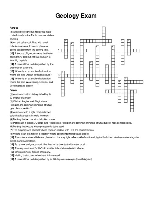 Engage with geology terms in this challenging crossword for fourth graders Fourth Grade geology crossword puzzle focusing on key terms and concepts