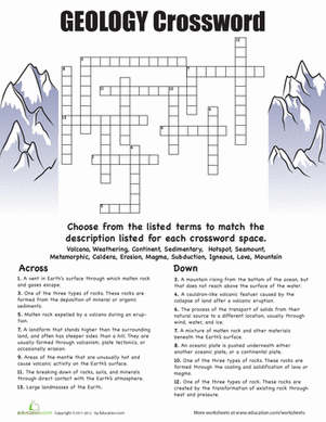 Challenging geology vocabulary crossword activity for fourth graders worksheet 16 Fourth grade geology crossword puzzle worksheet for practicing key terms