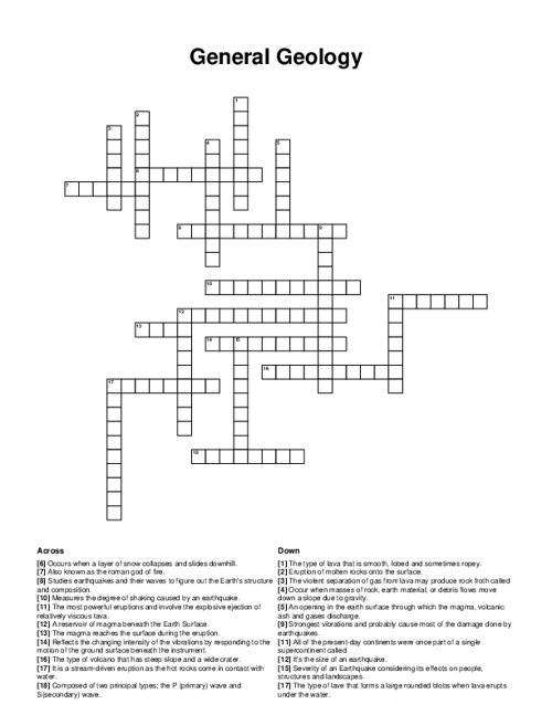 Challenging geology word puzzle for fourth graders to enhance vocabulary skills Fourth grade geology crossword puzzle worksheet for practicing vocabulary