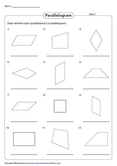 Engaging Identifying Parallelograms activity for third graders with hidden word challenge Third grade student coloring parallelograms on a geometry worksheet to reveal a secret word