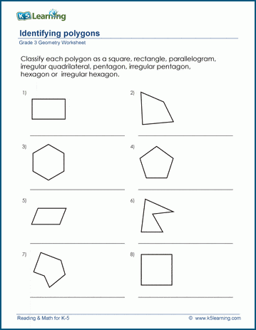 Worksheet featuring various polygons for geometry practice