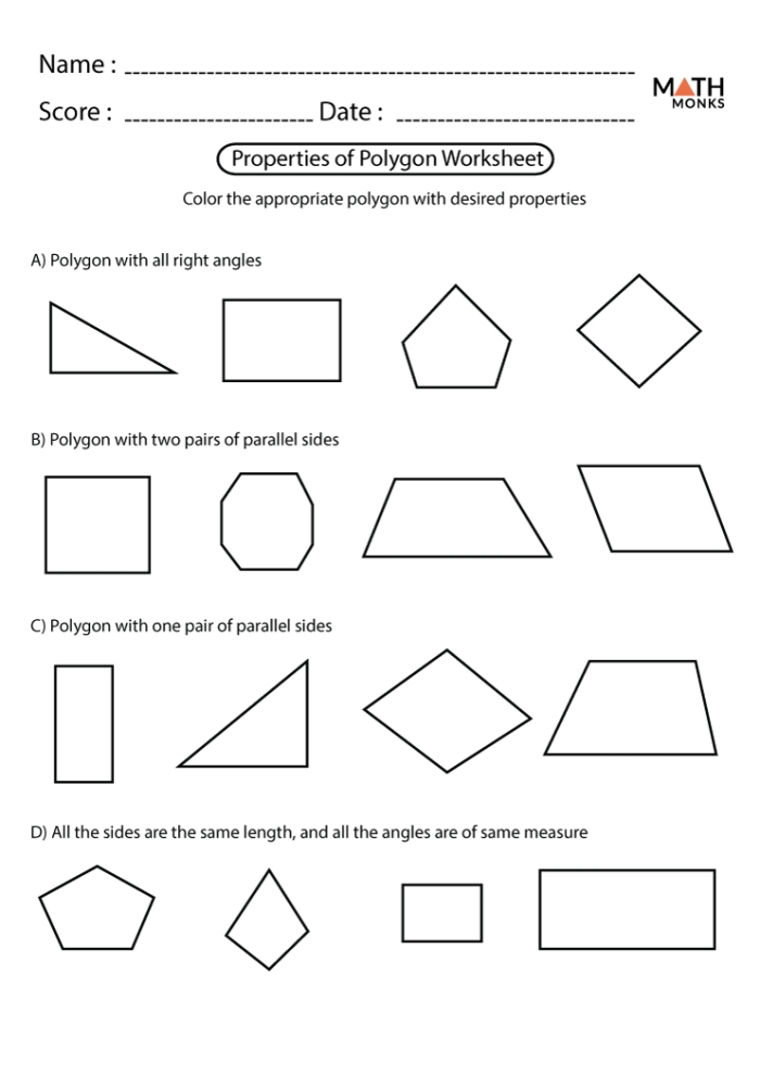 Worksheet featuring a geometry puzzle for identifying and describing polygons like pentagons