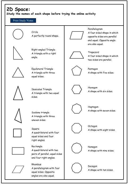 Shape Names and Attributes Worksheets