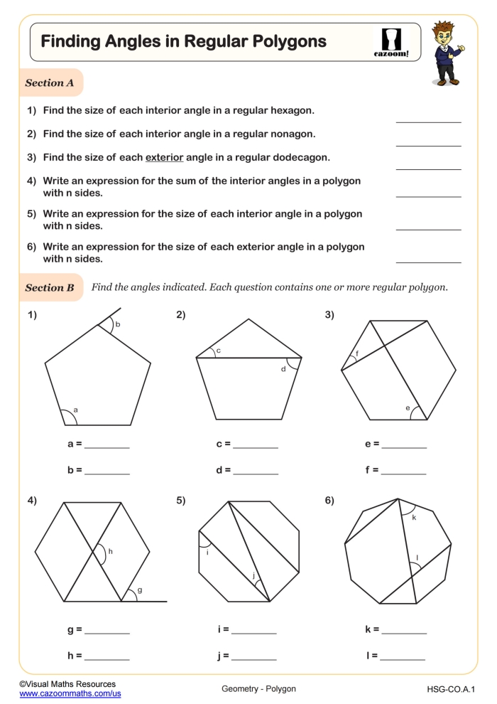 Worksheet featuring a geometry word puzzle for identifying polygons like pentagons