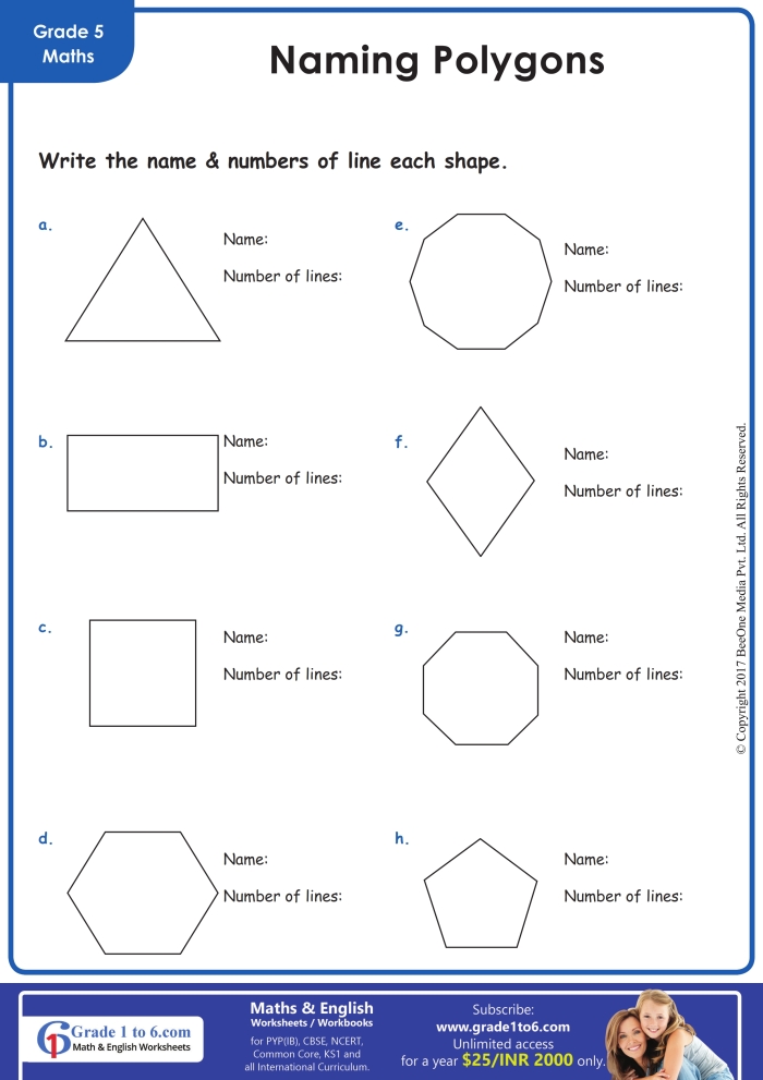 Worksheet featuring a geometry word puzzle for identifying polygons like pentagons