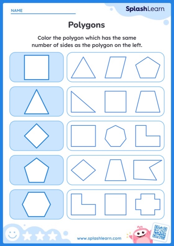 Worksheet featuring a geometry word puzzle for identifying polygons like pentagons
