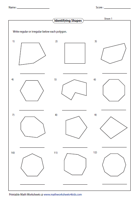 Worksheet featuring various polygons for geometry practice