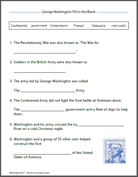 Third grade worksheet focused on George Washington's first achievements