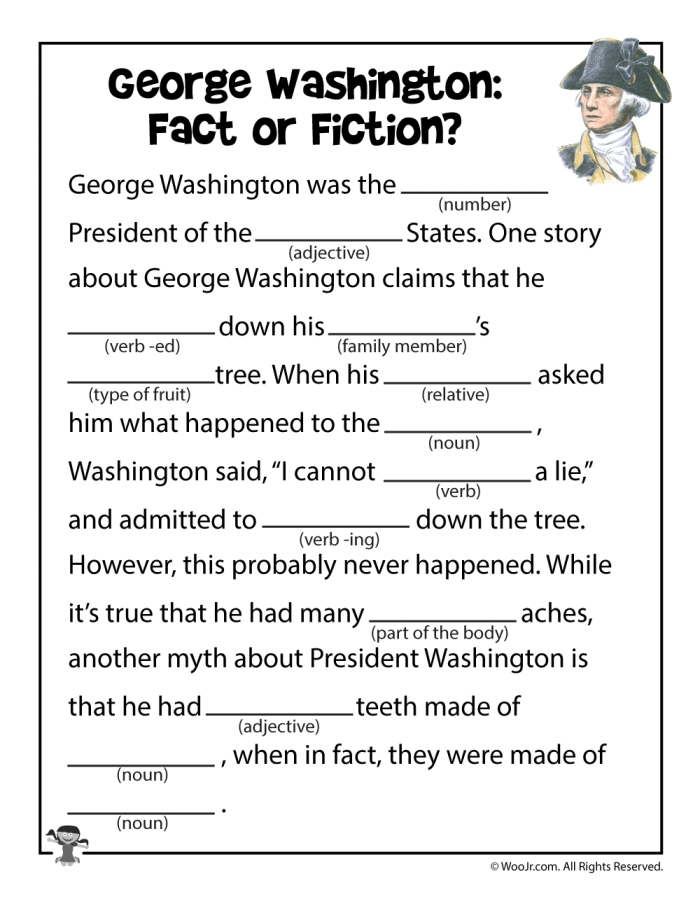 Third grade worksheet featuring nonfiction reading about George Washington