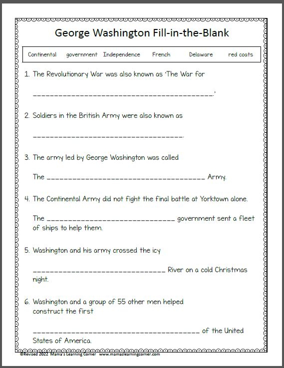 Third grade worksheet featuring facts about George Washington for reading practice