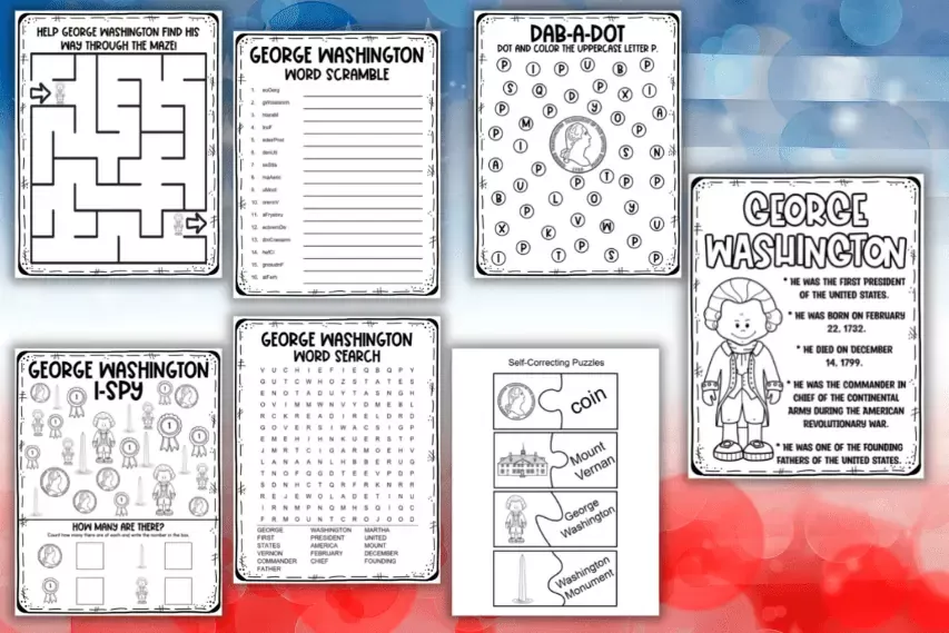 Third grade worksheet featuring George Washington and his achievements