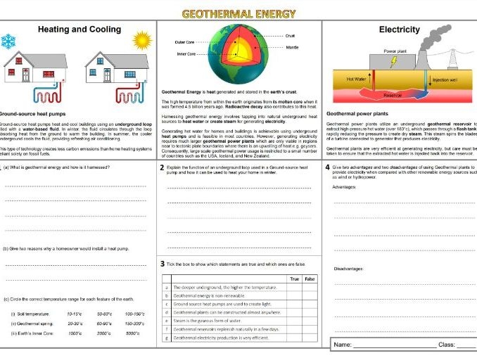 Third grade Chinese worksheet explaining the concept of geothermal energy and its uses